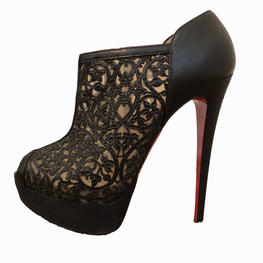 CHRISTIAN LOUBOUTIN Mesh-Trimmed Floral Booties